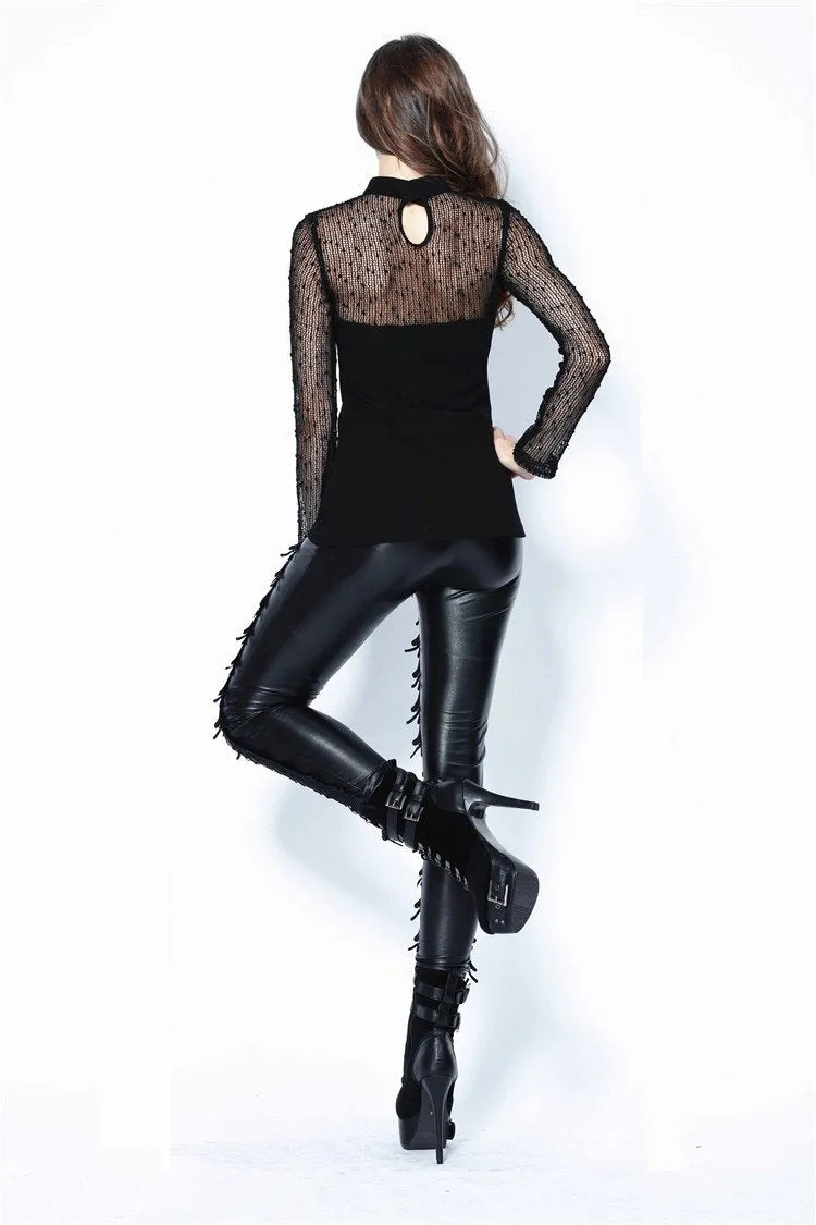 Punk grid flower artificial leather legging pants PW075