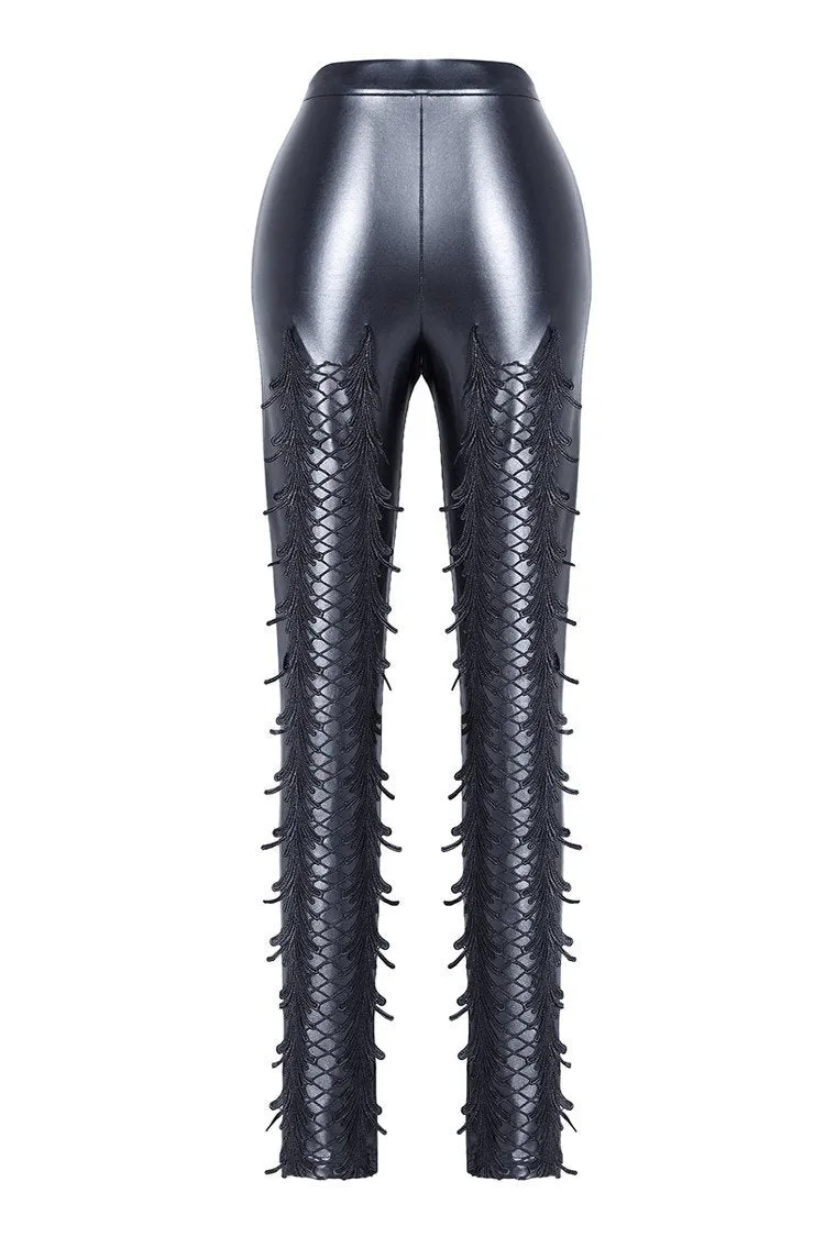Punk grid flower artificial leather legging pants PW075