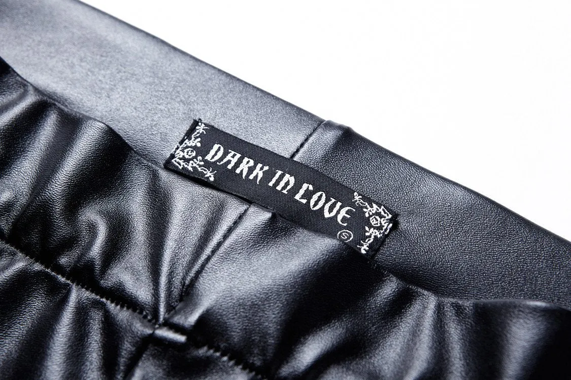 Punk grid flower artificial leather legging pants PW075