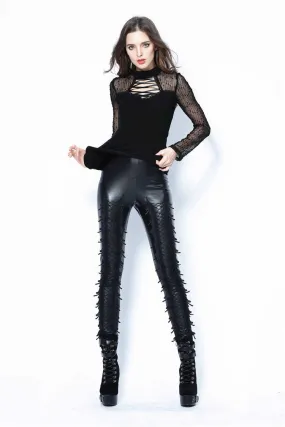 Punk grid flower artificial leather legging pants PW075