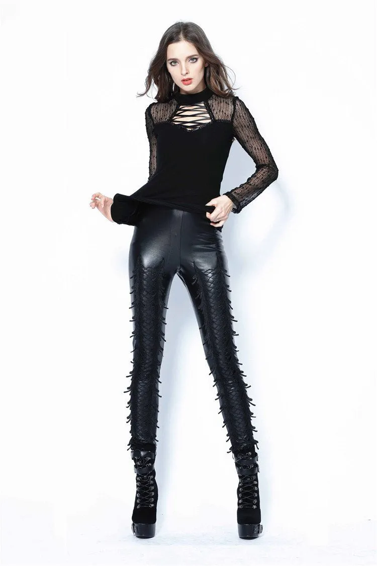 Punk grid flower artificial leather legging pants PW075