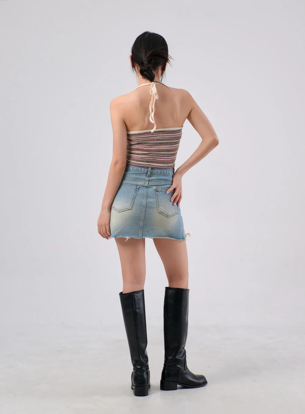 Ripped Mini Denim Skirt IA305