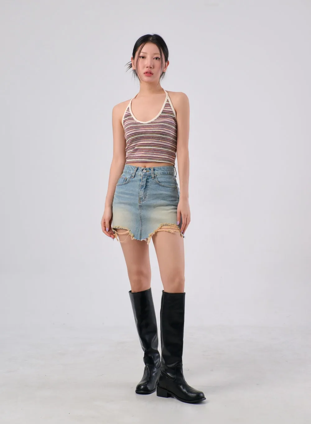 Ripped Mini Denim Skirt IA305