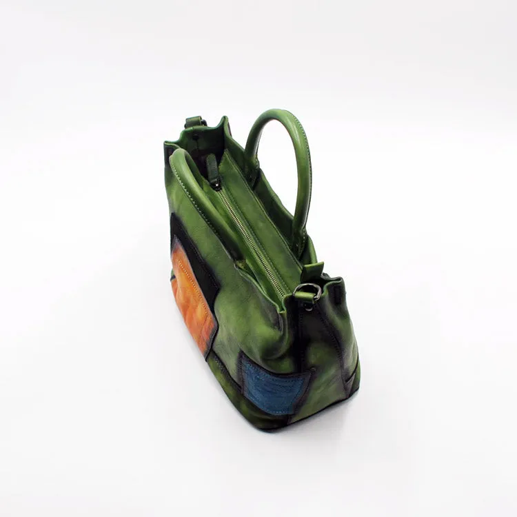 Small Women Green Leather Tote Handbags Crossbody Tote Purse  for Women
