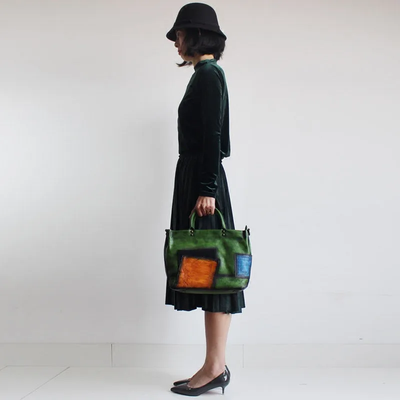 Small Women Green Leather Tote Handbags Crossbody Tote Purse  for Women
