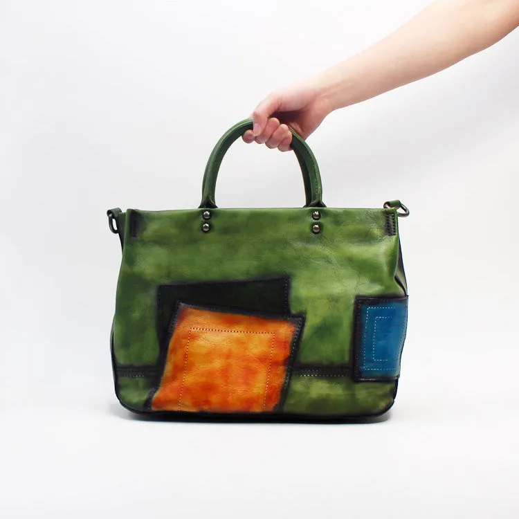 Small Women Green Leather Tote Handbags Crossbody Tote Purse  for Women