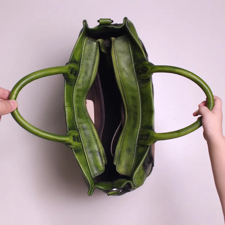 Small Women Green Leather Tote Handbags Crossbody Tote Purse  for Women