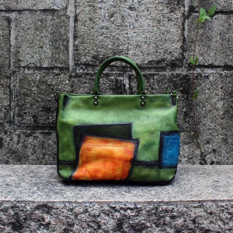 Small Women Green Leather Tote Handbags Crossbody Tote Purse  for Women