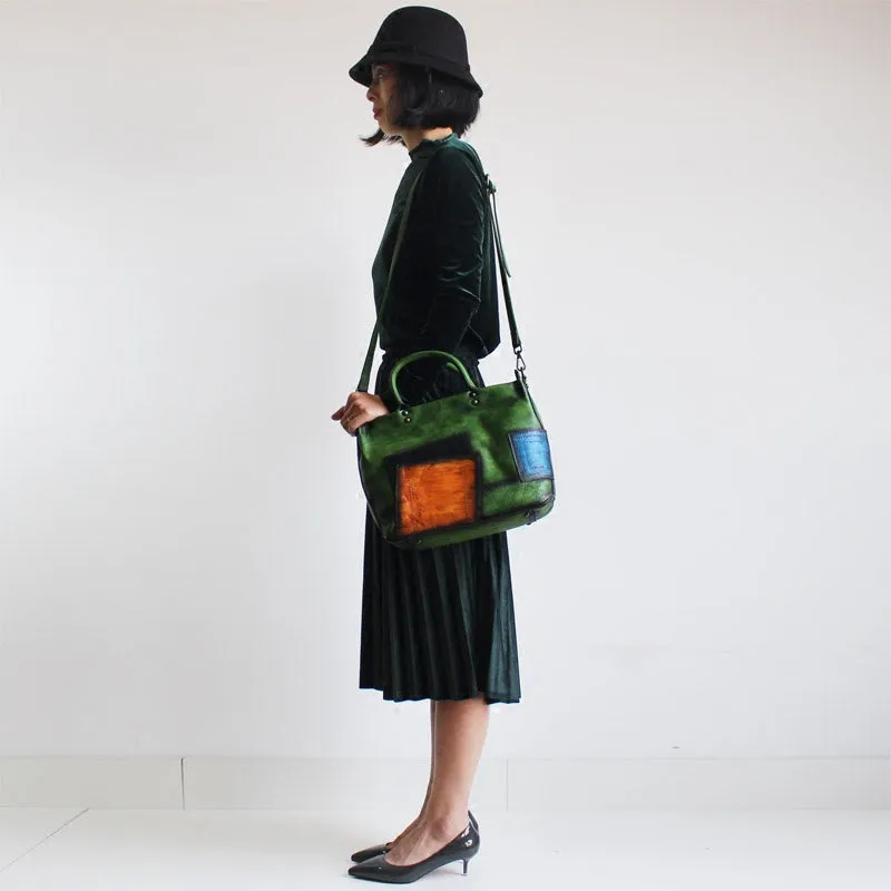 Small Women Green Leather Tote Handbags Crossbody Tote Purse  for Women