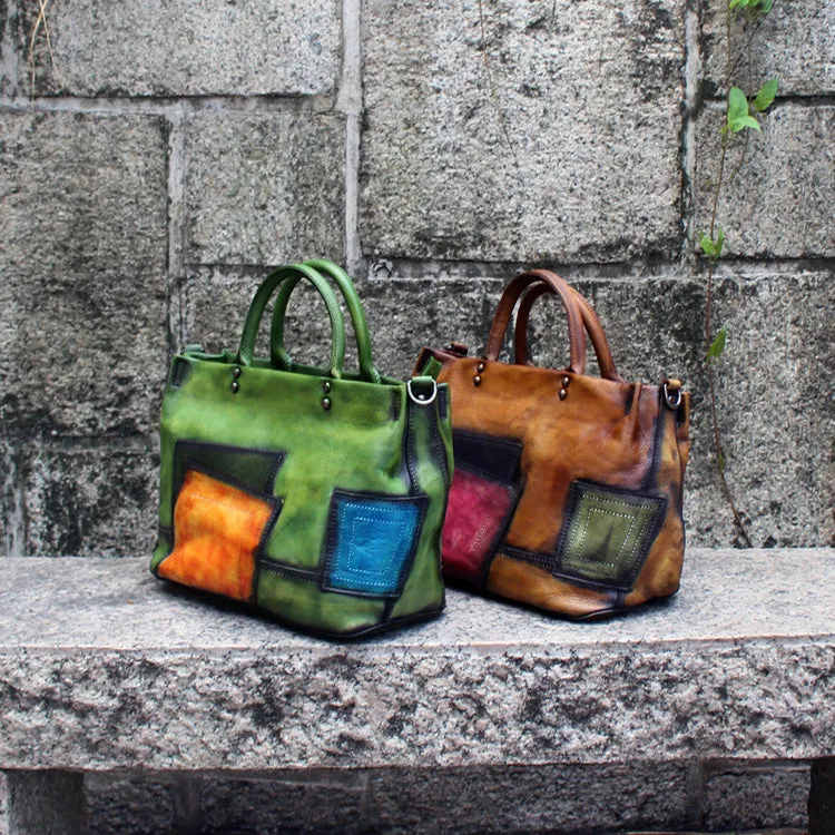 Small Women Green Leather Tote Handbags Crossbody Tote Purse  for Women