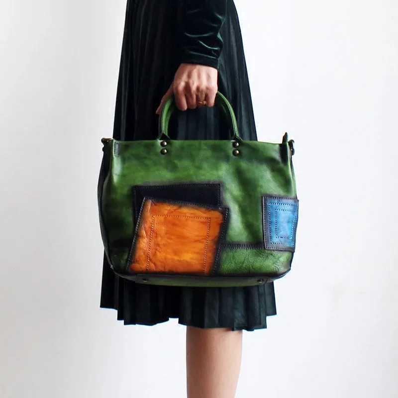 Small Women Green Leather Tote Handbags Crossbody Tote Purse  for Women