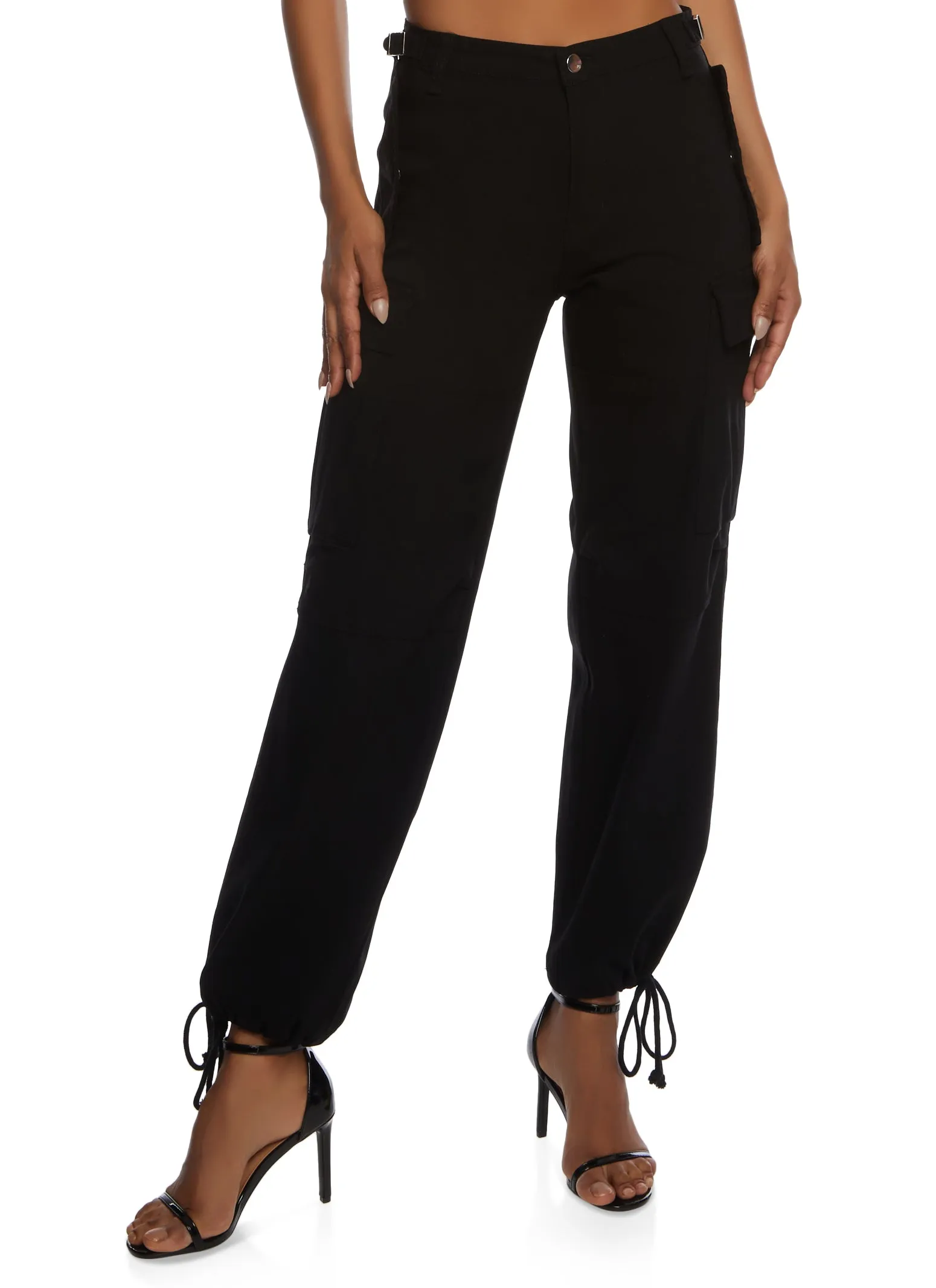 Solid High Waisted Cargo Pocket Joggers