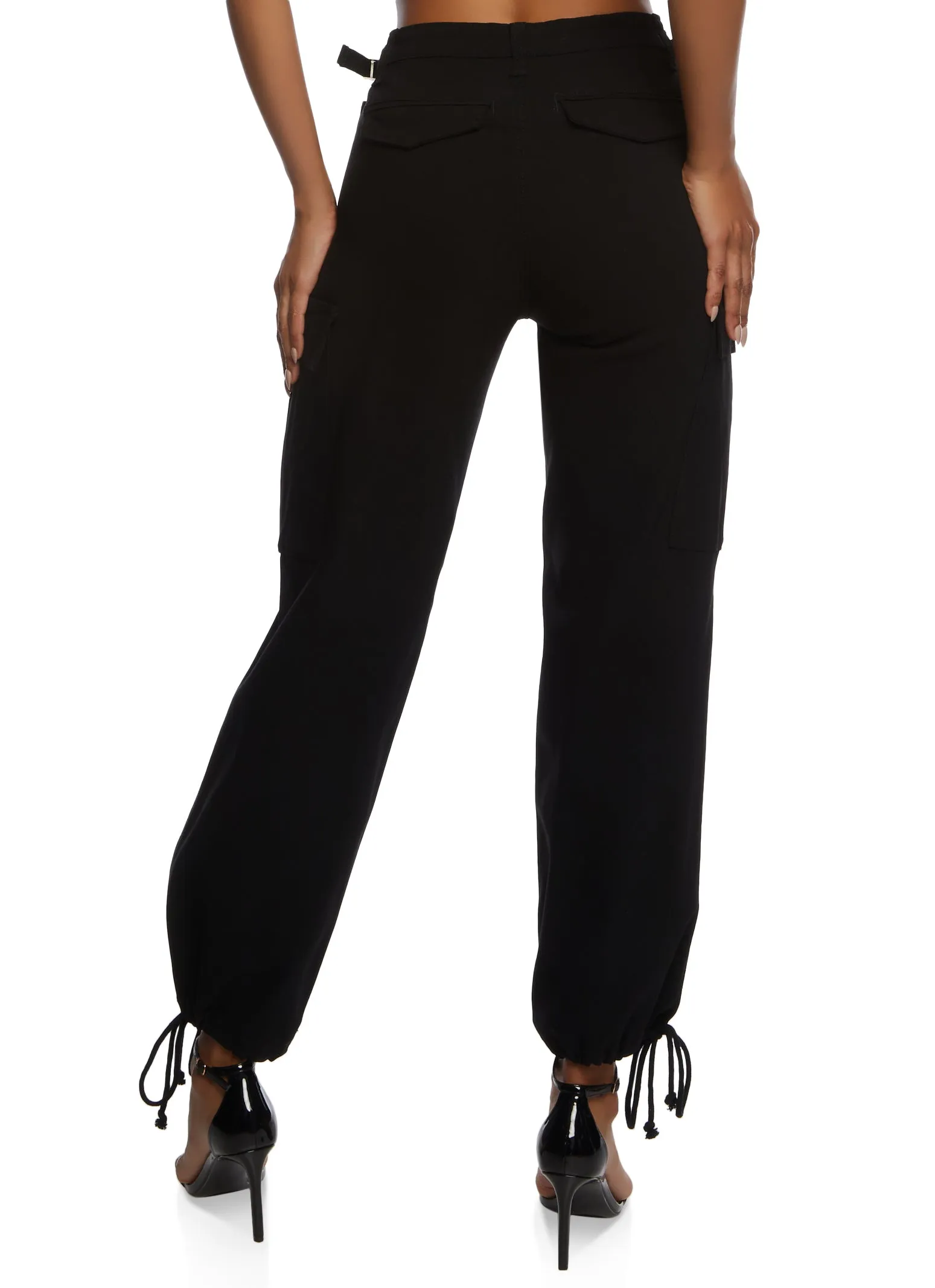 Solid High Waisted Cargo Pocket Joggers