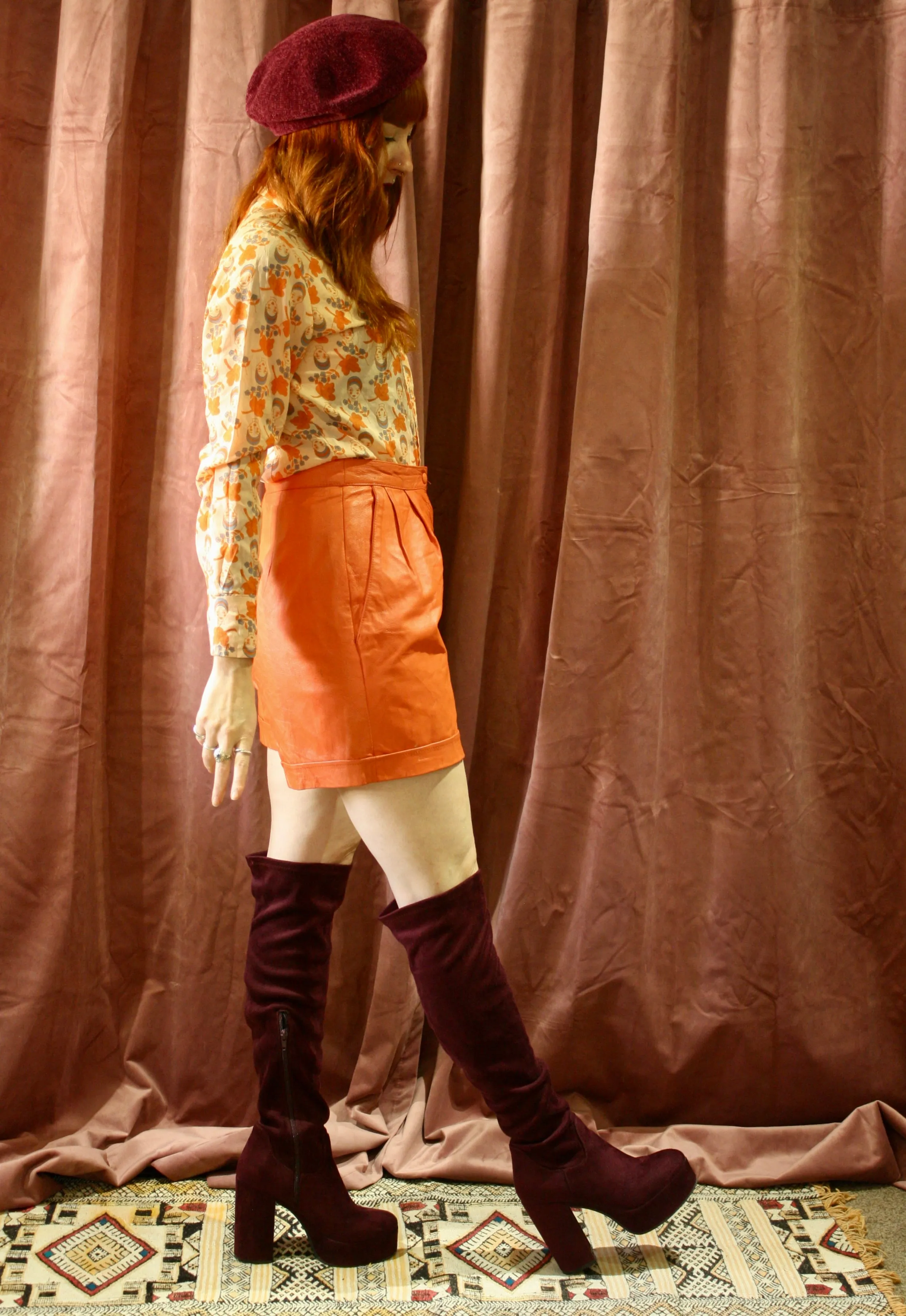 Vintage Orange Leather Shorts