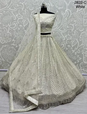 White Colour Wedding Designer Heavy Net Multi Thread work Dori Embroidery with Fancy Dupatta Bridal Lehenga Choli