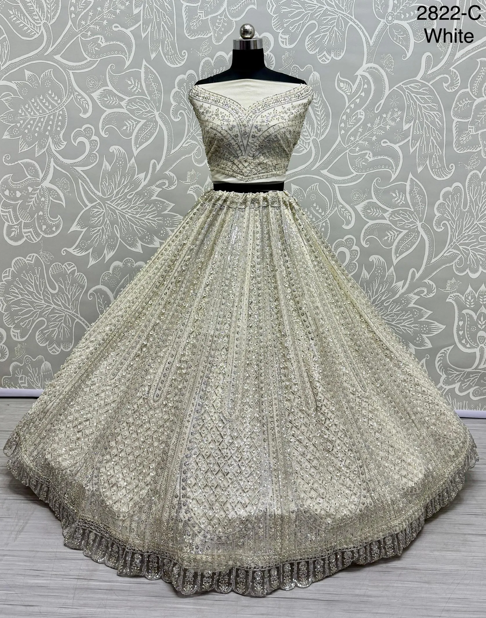 White Colour Wedding Designer Heavy Net Multi Thread work Dori Embroidery with Fancy Dupatta Bridal Lehenga Choli