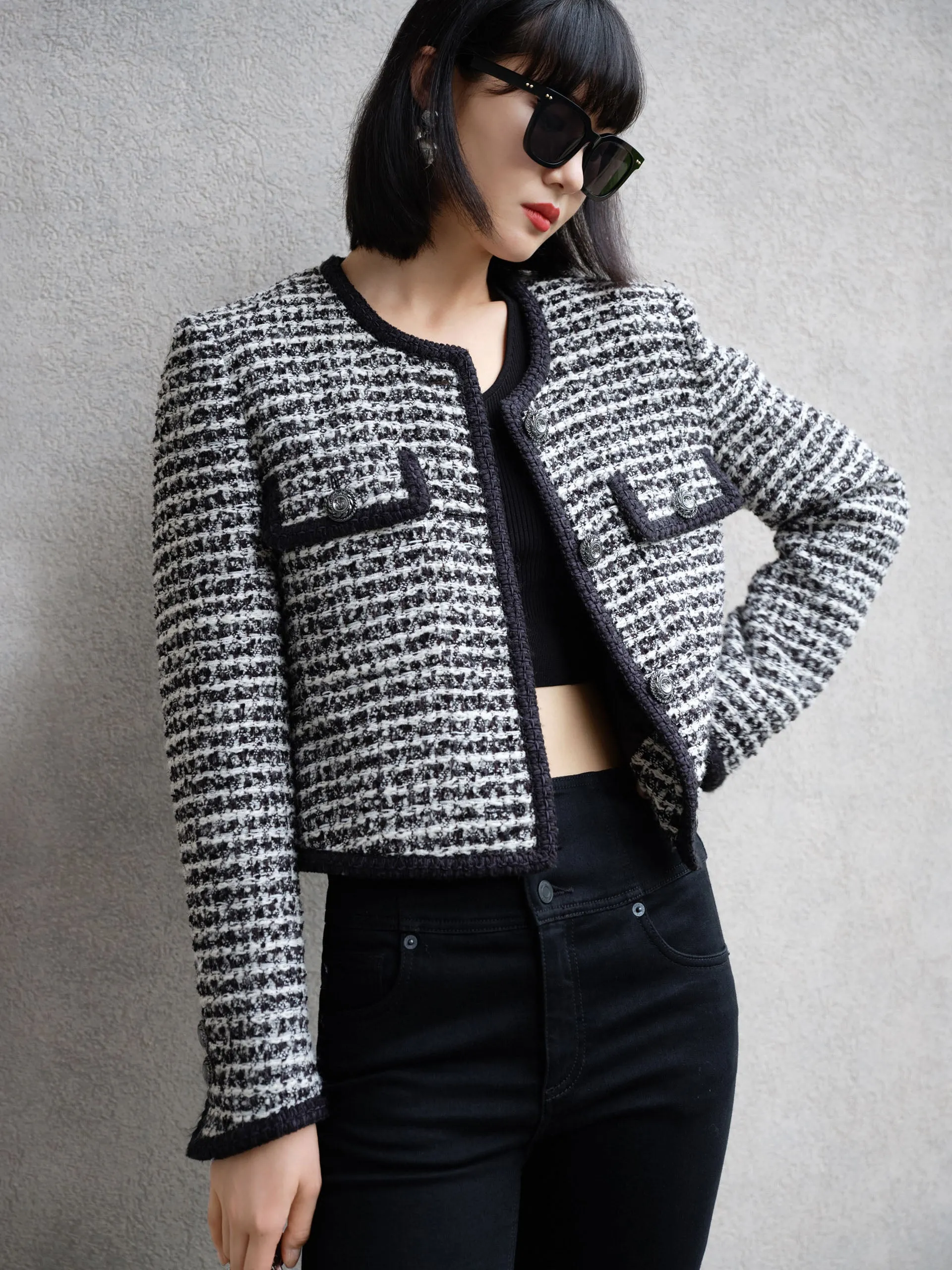 Wool Blend Tweed Crop Jacket