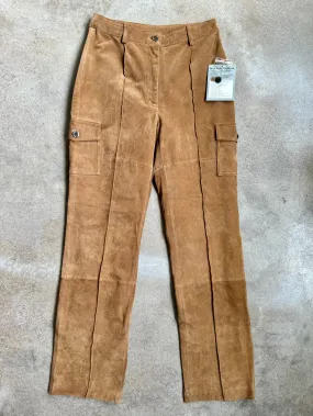 Y2K Massini Tan Suede Leather Cargo Pants (Waist 28”)