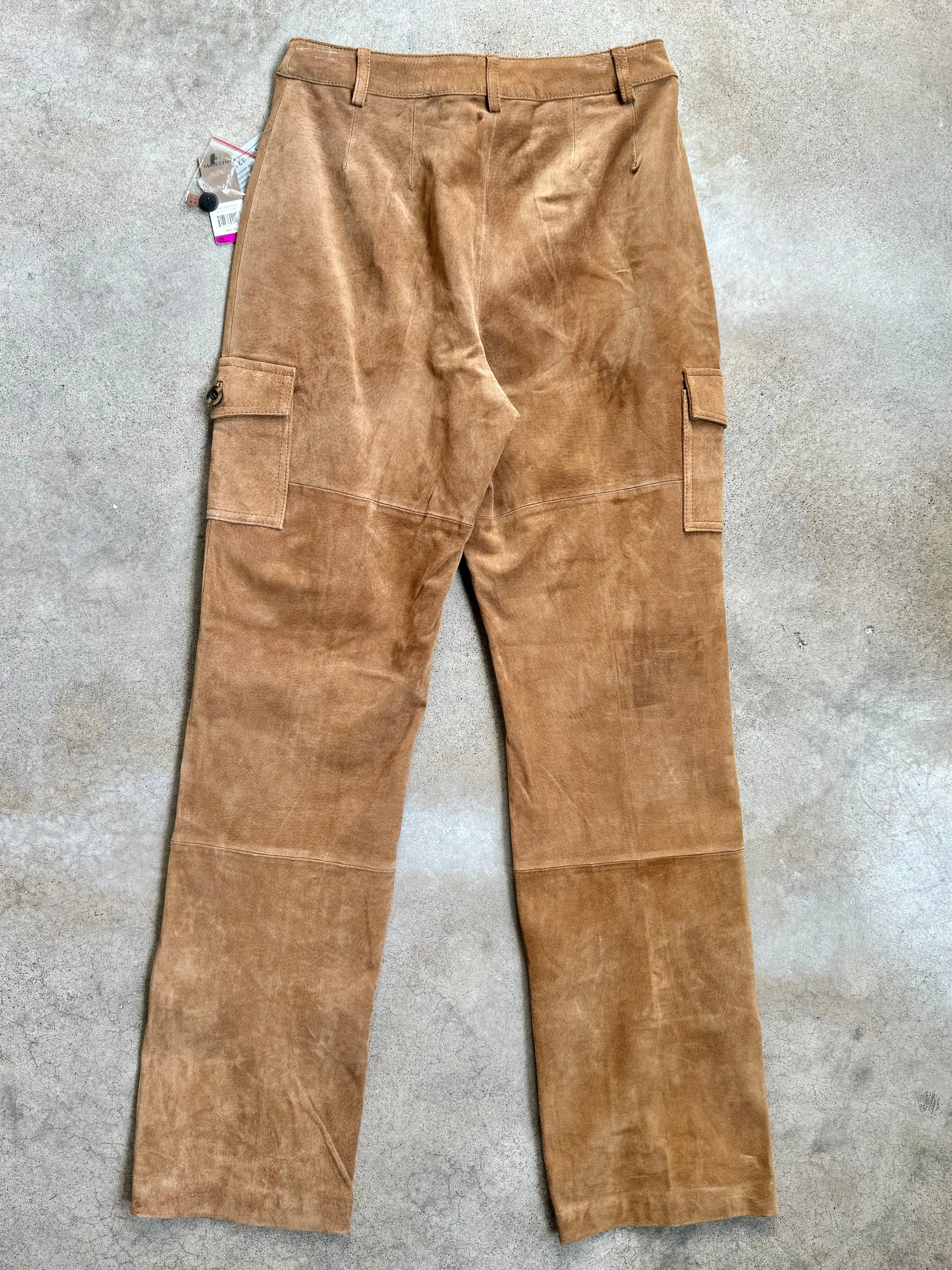 Y2K Massini Tan Suede Leather Cargo Pants (Waist 28”)