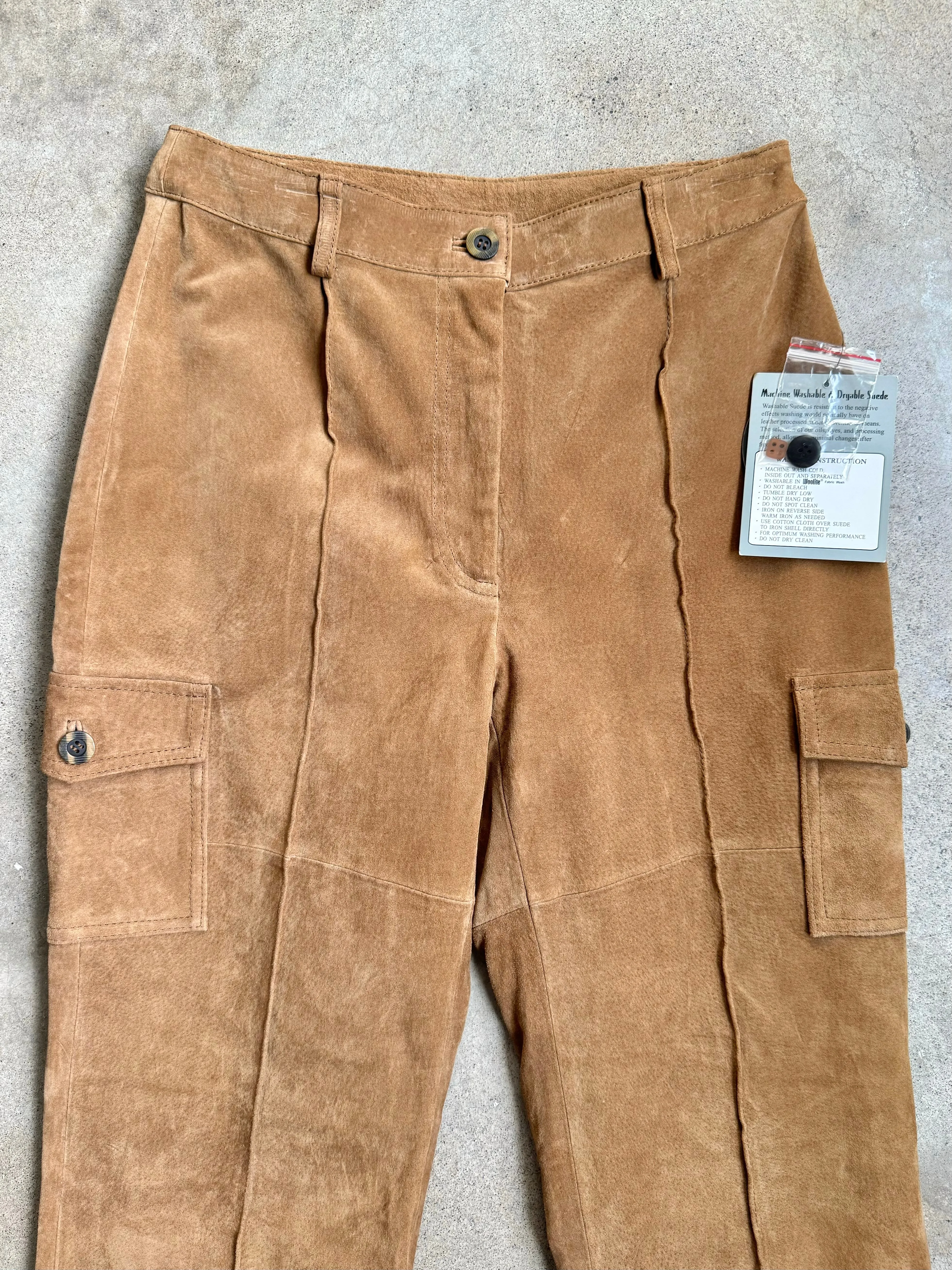 Y2K Massini Tan Suede Leather Cargo Pants (Waist 28”)